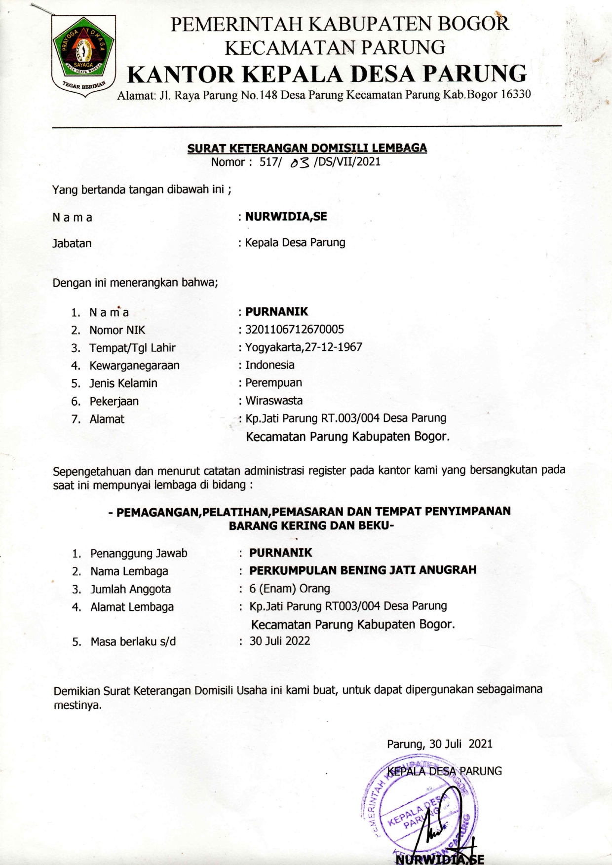 SK DOMISILI LPKS SAI BOGOR