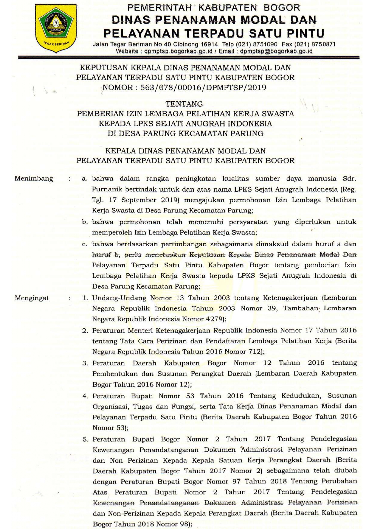 SK IJIN DINAS LPKS SAI